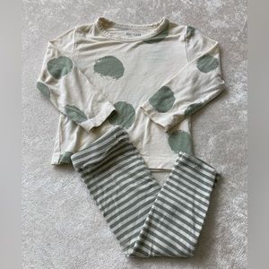 Hart + Land sage green/cream polka dot top w sage green/cream striped leggings